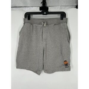 Polo Bear Ralph Lauren Sweat Shorts Men Medium Light Grey Casual Logo Drawstring